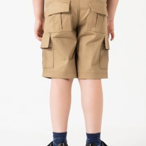 Kid's khaki cargo shorts with multiple pockets, ideal for active outdoor play and casual summer wear.
