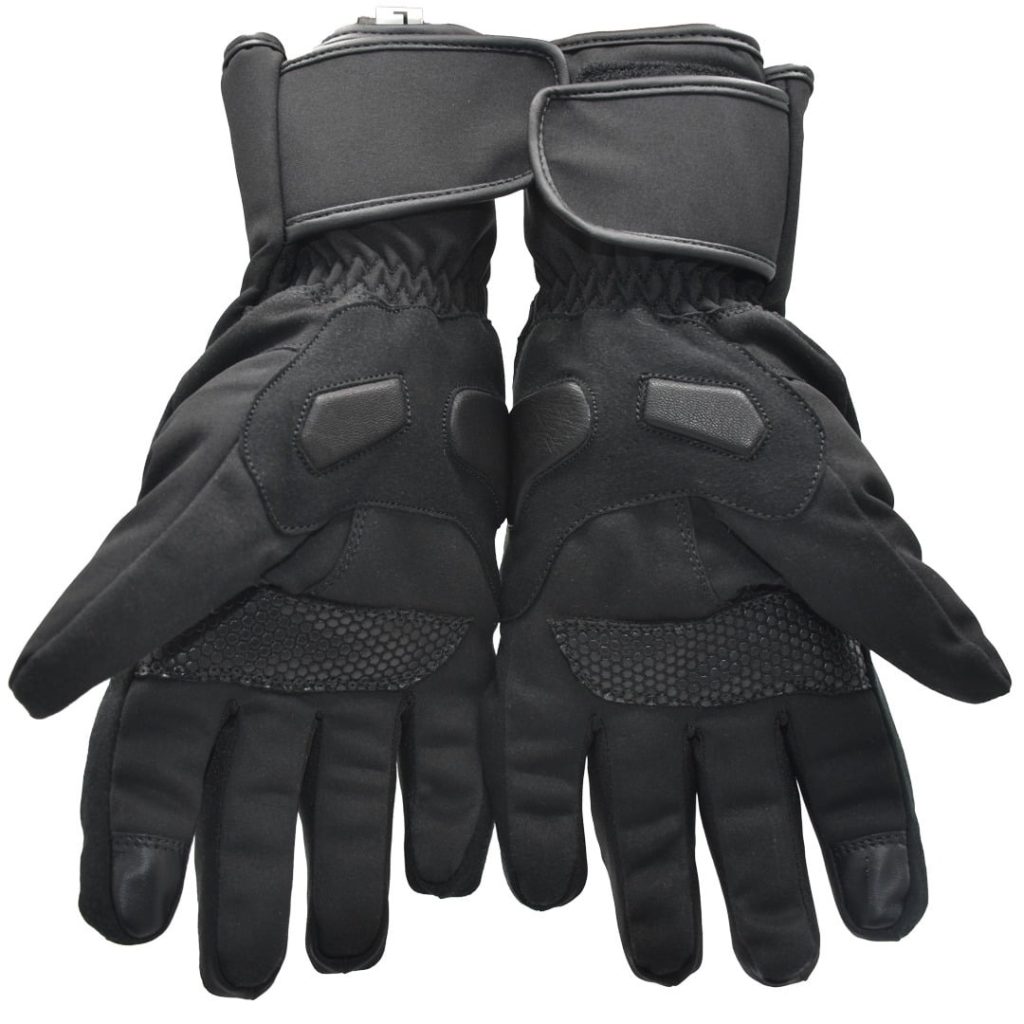 Black motorcycle gloves with reinforced knuckles and breathable mesh fabric, designed for protection and comfort during rides.