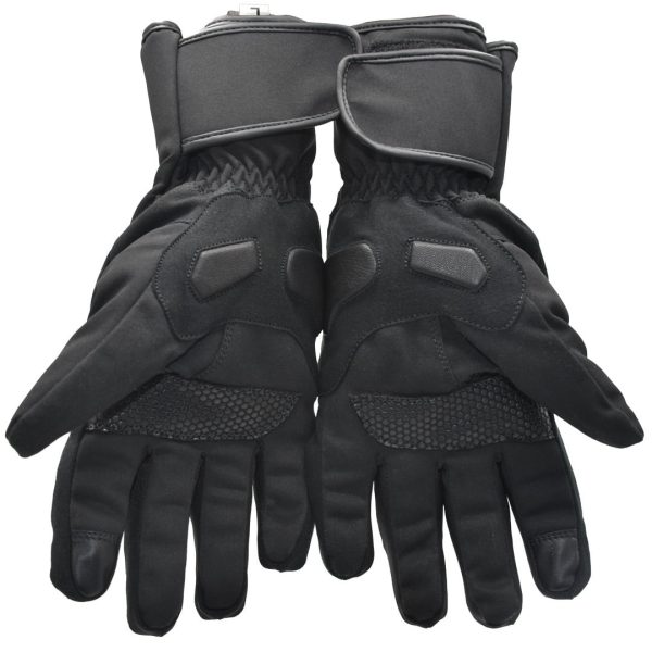 Black motorcycle gloves with reinforced knuckles and breathable mesh fabric, designed for protection and comfort during rides.